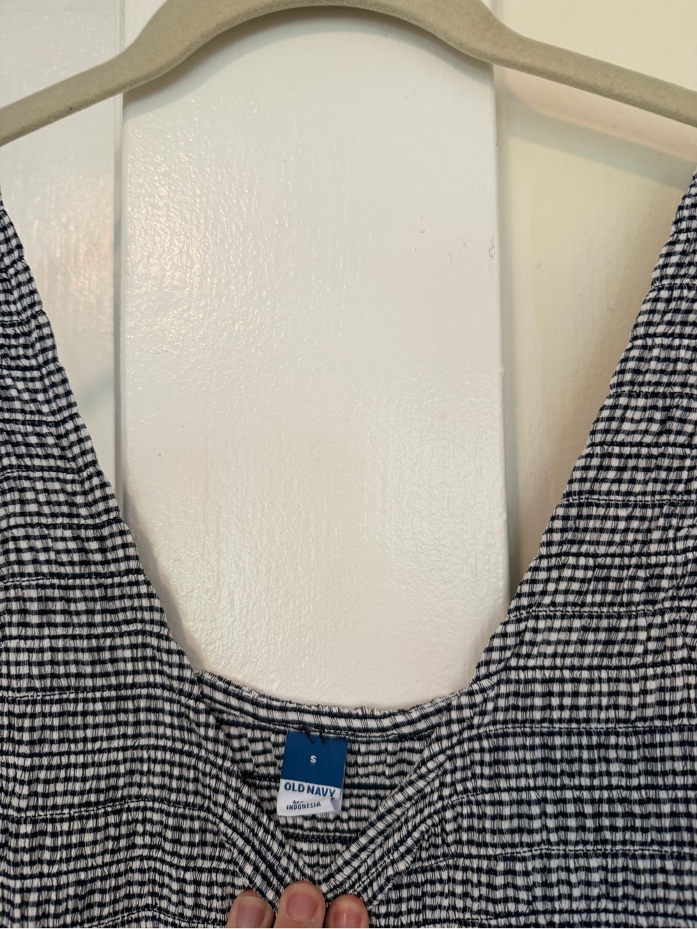 Old Navy Navy Gingham Smocked Midi Dress - Picture 7 of 7